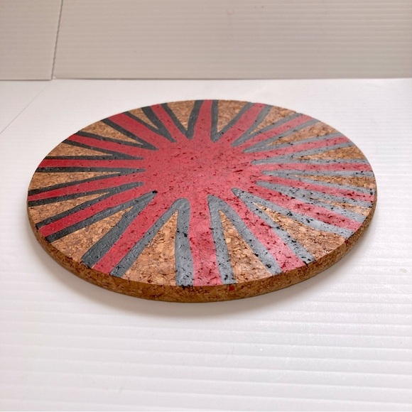 Cork Trivet Boho Bohemian Chic Hand Painted Round 7.5 inch Diameter - Picture 3 of 7